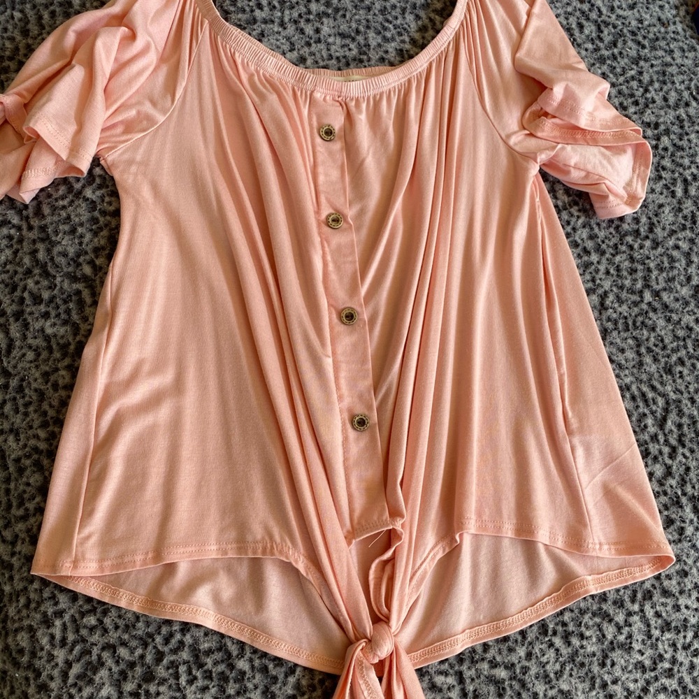 Off the shoulder, pink shirt